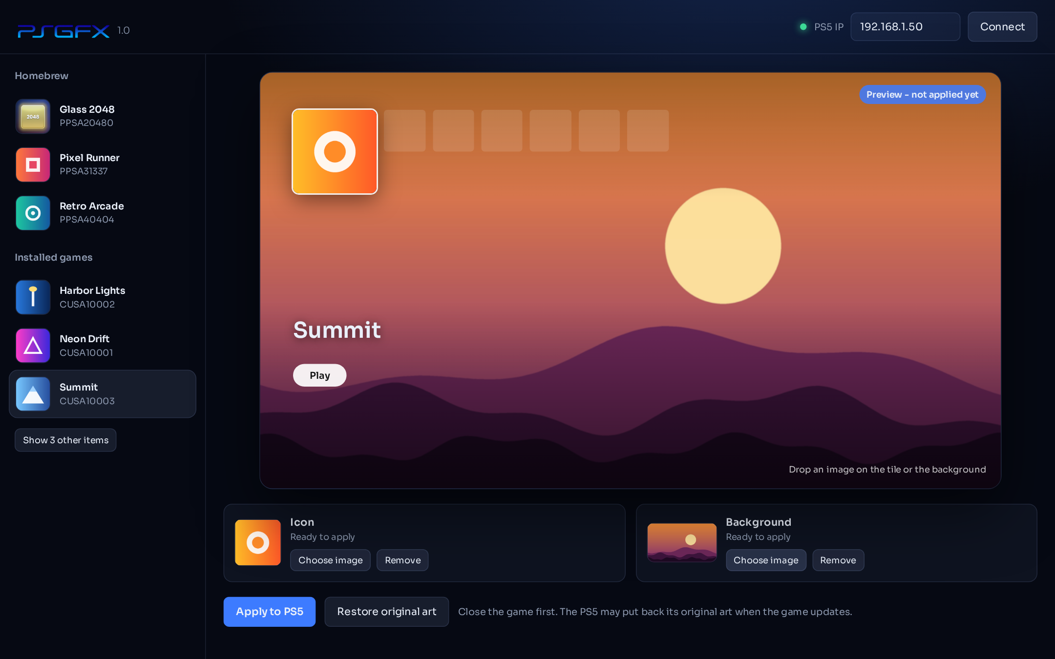 Previewing a new icon and background before applying