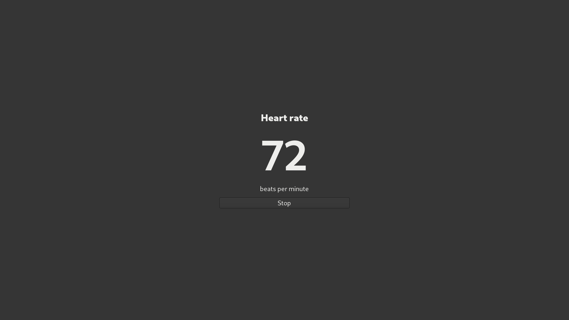 Our heart-rate panel on the Frame, showing synthetic 72 BPM