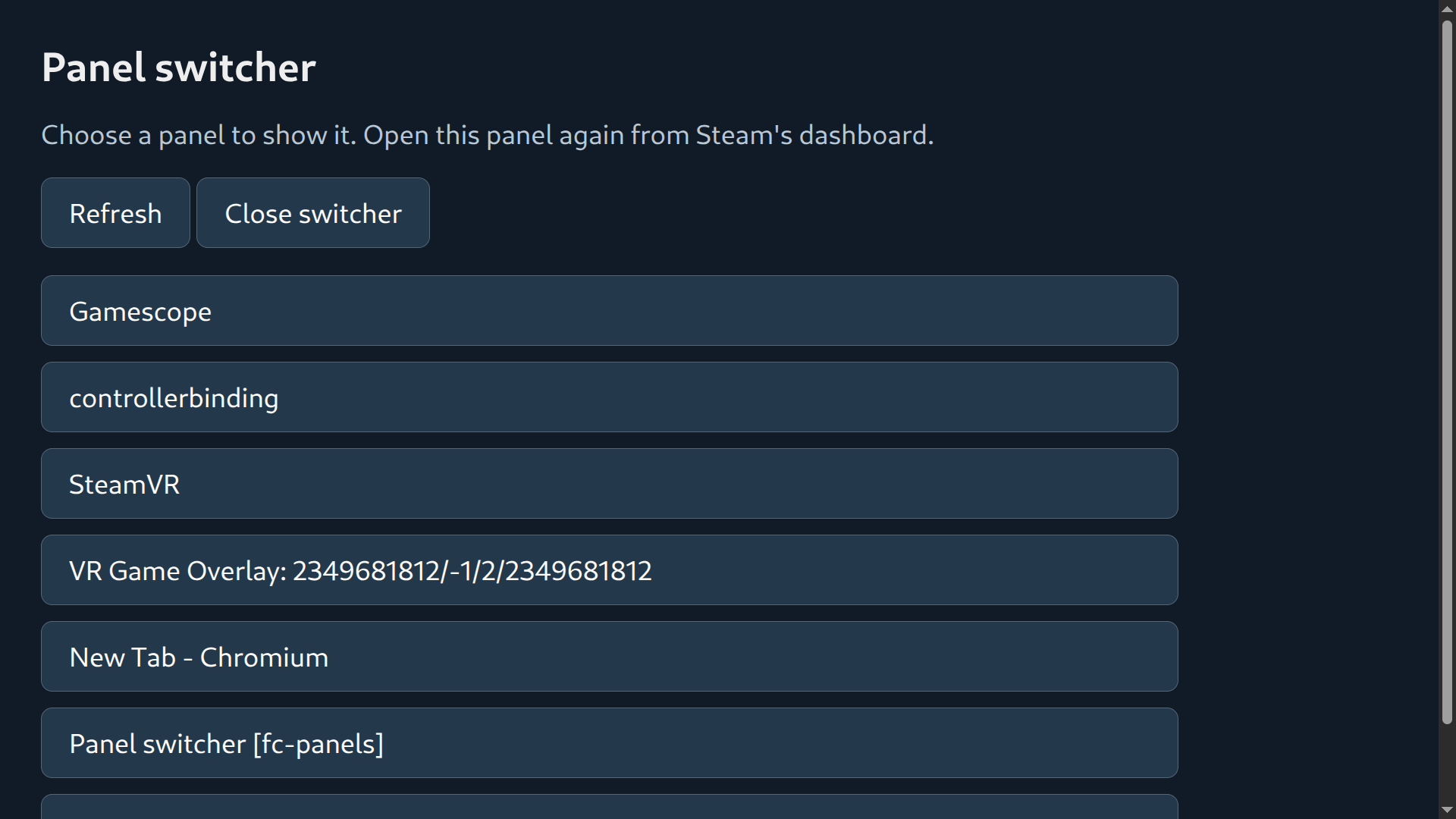 Frame Control's switcher rendered on the Frame