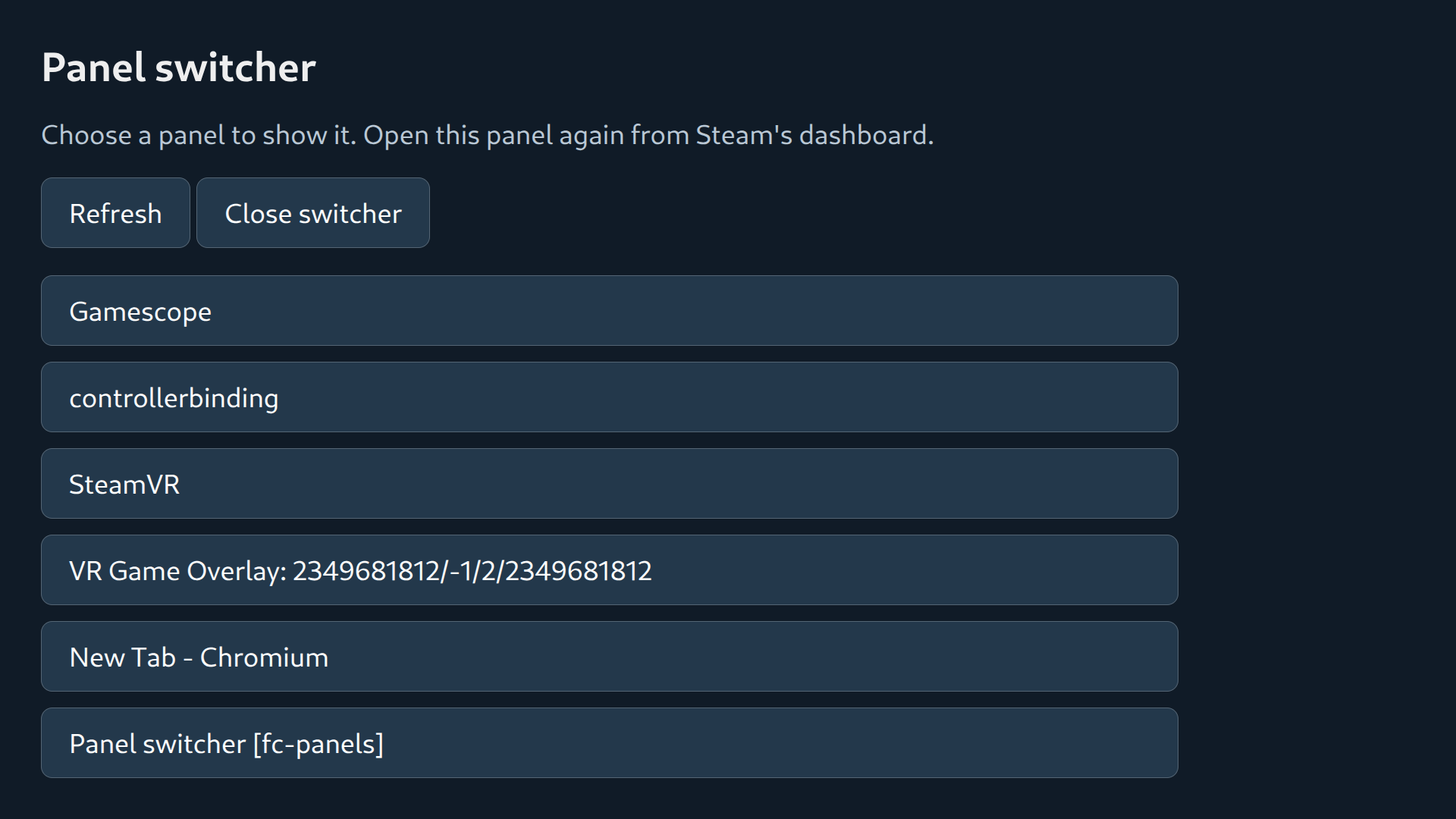 Frame Control's switcher rendered on the Frame